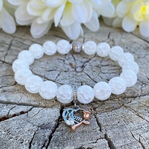 Mother&#39;s Day Bracelet Gift | Mom Charm Gemstone Bracelet | Natural Quartz Gemstone Bracelet | Beaded White Quartz Bracelet