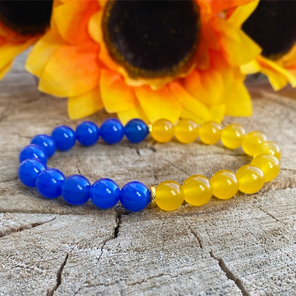 SUPPORT UKRAINE Bracelet | Yellow and Blue Beaded Bracelet In Support of Ukraine | We Stand With Ukraine | Blue and Yellow Gemstone Bracelet