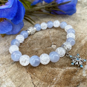 Snowflake Bracelet | Light Blue Jade Bracelet | Christmas Charm Beaded Bracelet | Gemstone Bracelet Christmas Charm | Christmas Gift Idea