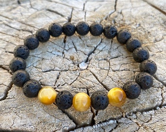 Pulsera de ojo de tigre para hombre / Pulsera de piedra de lava / Pulsera de piedras preciosas para hombre / Joyería artesanal con cuentas / Regalo para él