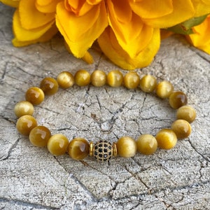 Tiger&#39;s Eye Gemstone Bracelet | Tiger&#39;s Eye Healing Bracelet | Tiger&#39;s Eye Chakra Jewelry | Tiger&#39;s Eye Bracelet Gift Idea