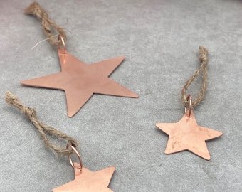 Trio of Copper Stars, metallic stars, three decorations for indoor or outdoor, copper metal ornaments
