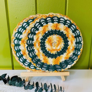 Vintage Pro-Tex Crocheted Stovetop Burner Pads Set of 2 • retro kitchen, retro home, vintage decor, vintage kitchen decor, vintage trivets