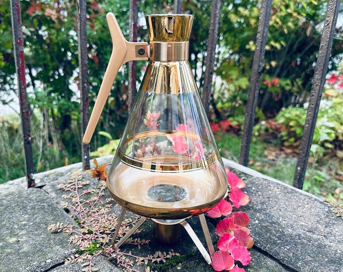 Vintage Inland Glass Coffee Carafe With Candle Warmer Stand Mcm