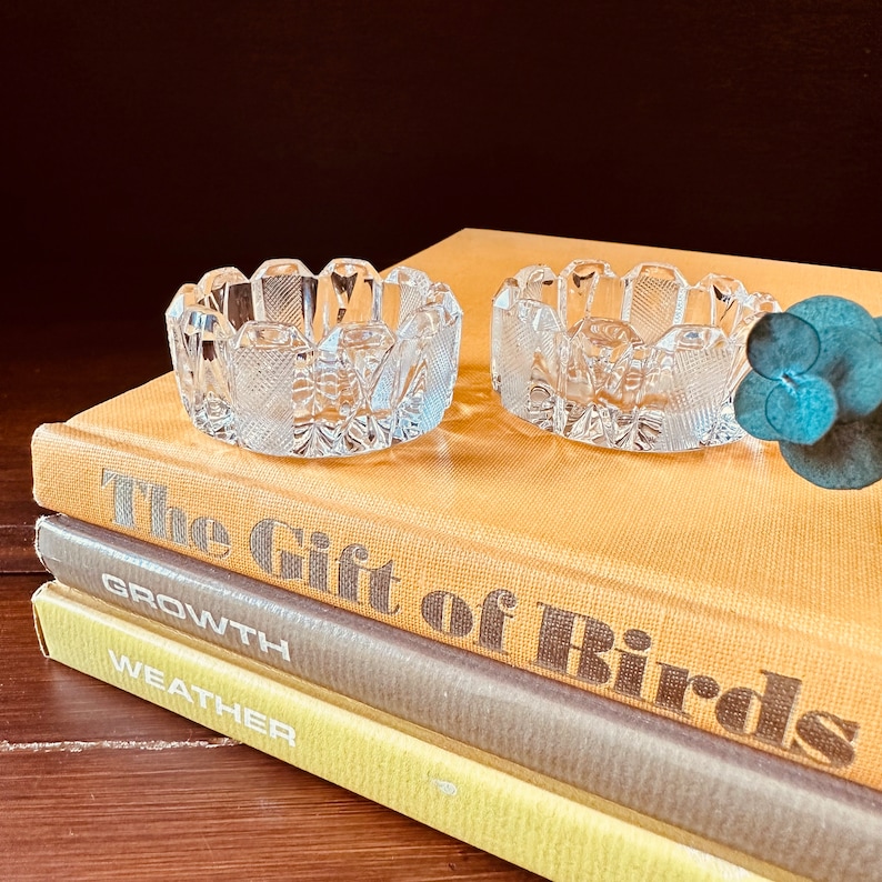 Vintage Set of 2 Crystal Glass Tea Light Candle Holders Etsy