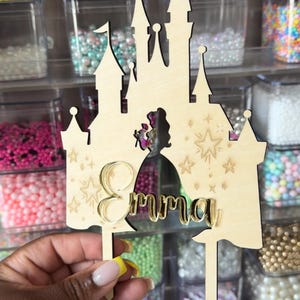 Personalized Princess Castle Cake Topper Custom Name Fairy Tale Birthday Decor