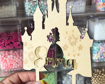 Personalized Princess Castle Cake Topper Custom Name Fairy Tale Birthday Decor