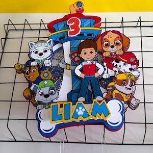 Paw Patrol Cake Topper | Personalized Name & Age | Paw Patrol Birthday Decoration | Confetti Cake Topper | Party Decor for Boys