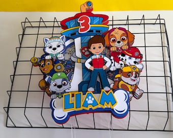 Paw Patrol Cake Topper | Personalized Name & Age | Paw Patrol Birthday Decoration | Confetti Cake Topper | Party Decor for Boys