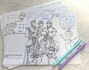 Frozen Inspired Coloring Activity Set | Elsa Anna Olaf Coloring Pages | Kids Party Favor Activity Pack | Winter Birthday Games