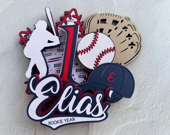 Topo de Bolo "Novato do Ano", Topo de Bolo de Beisebol, Decoração Personalizada para Bolo Smash the Cake com Tema Esportivo