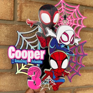 Spidey & His Amazing Friends Cake Topper Pink Teal Spidey Cake Topper Birthday Party Decorations Miles Morales Gwen Stacy Spideyverse