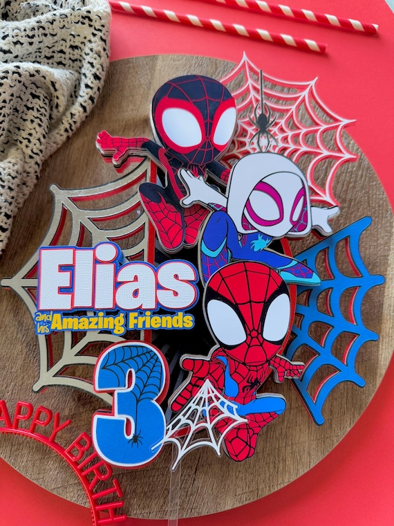 Spider-Man Spidey & His Amazing Friends Cake Topper Spidey Cake Topper Birthday Party Decorations Miles Morales Gwen Stacy Spideyverse