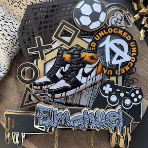 Decorazione per torta Jordan, decorazione per torta Jordan 1, decorazione per torta con sneaker Air Jordan, decorazione per torta a forma di basket, festa a forma di basket, torta a forma di basket.