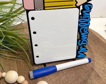 Bloco de notas personalizado em acrílico para quadro branco - Presente de fim de ano para professores - 12,7 cm x 12,7 cm - Quadro de notas reutilizável com marcador - Presente personalizado para professores