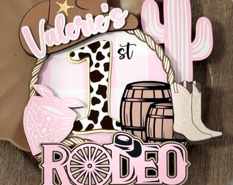 Topo de Bolo para Primeiro Rodeio, Primeiro Aniversário com Tema de Rodeio, Festa Country com Laço de Vaqueiro, Rodeio Rosa