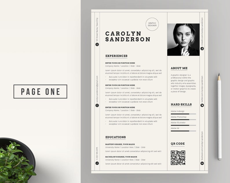 Plantilla de CV profesional descarga instantánea, páginas de plantilla de CV moderna, plantilla de CV creativa, plantilla de CV, currículum minimalista, Ai imagen 2