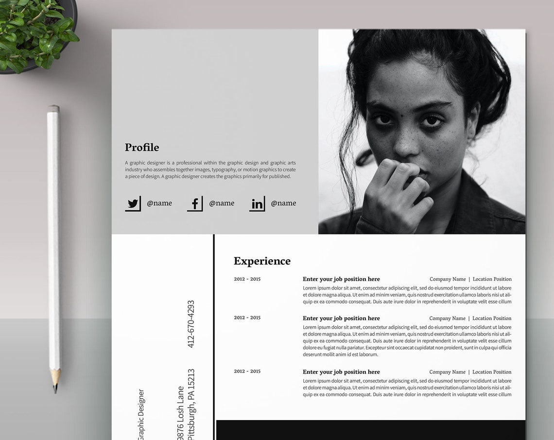 Resume Template, Professional CV Template With Photo, Cv Template