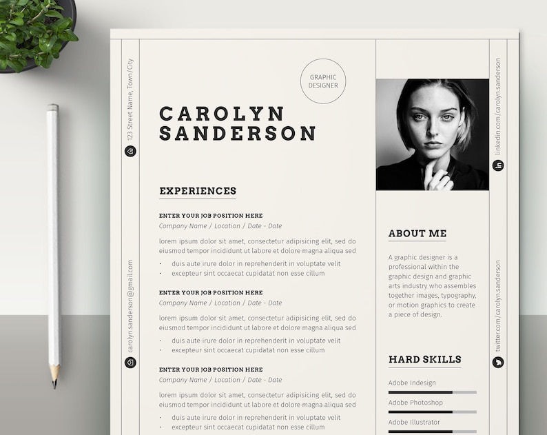 Plantilla de CV profesional descarga instantánea, páginas de plantilla de CV moderna, plantilla de CV creativa, plantilla de CV, currículum minimalista, Ai imagen 1