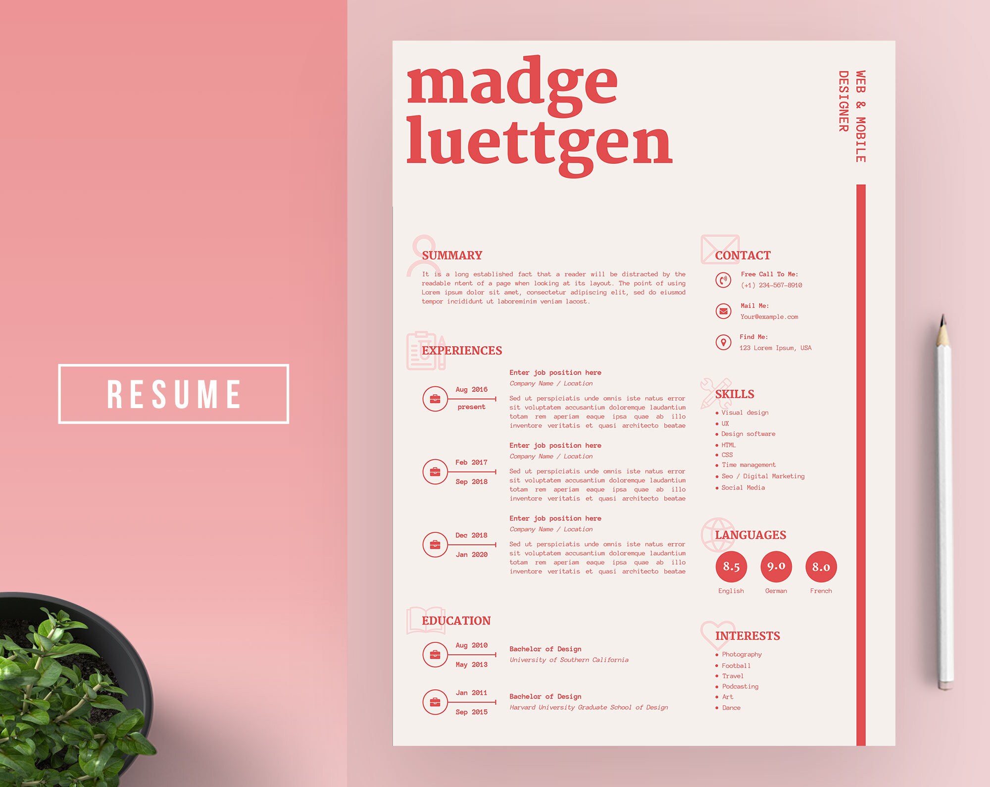cv-resume-template-psd-modern-resume-cv-template-resume-etsy