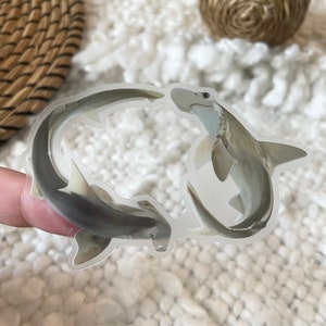 Hammerhead Sharks Clear Border Sticker | 3.5&quot; x 2.28&quot; | Vinyl | Shark | Die Cut Decal | Weatherproof | Dishwasher Safe | Sea Creature Animal