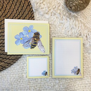 Southern Bee Stationery Bundle (Notepad, Sticky Notes, 5 Notecards with 6 Envelopes) | Gift Set | Office Supplies | Post-It Notes | Floral