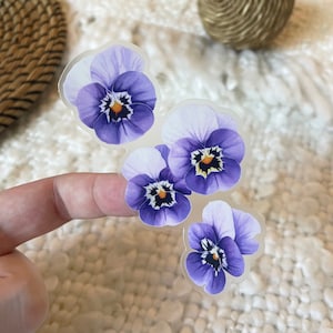 Purple Pansies Flower Clear Border Sticker | 3.5" x 2.64" | Vinyl | Violet Flower | Die Cut Decal | Weatherproof | Springtime Florals