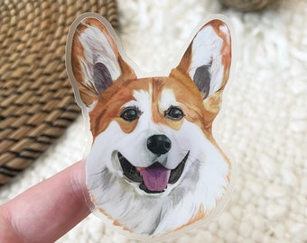 Corgi Head Vinyl Sticker: Clear Border, Waterproof, Dishwasher Safe Decal for Dog Lovers