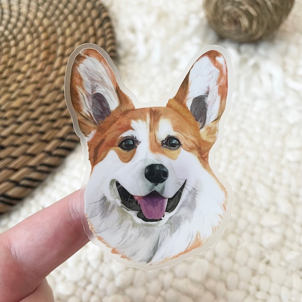 Corgi Clear Border Sticker | 2.2" x 3" | Vinyl | Corgi Sticker for Dog Lovers | Die Cut Decal | Weatherproof | Puppy Sticker