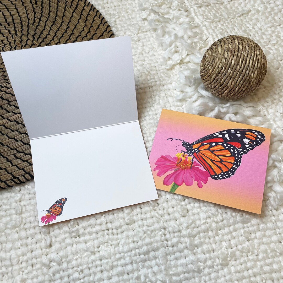 Pink Monarch Note Card Pack Stationery 5 Notecards with 6 Envelopes ...