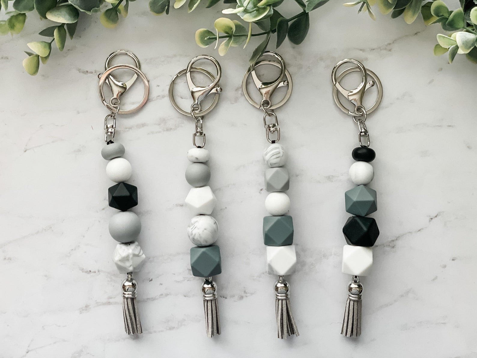 Marble Keychain Black and White Keychain Marble and Black Etsy