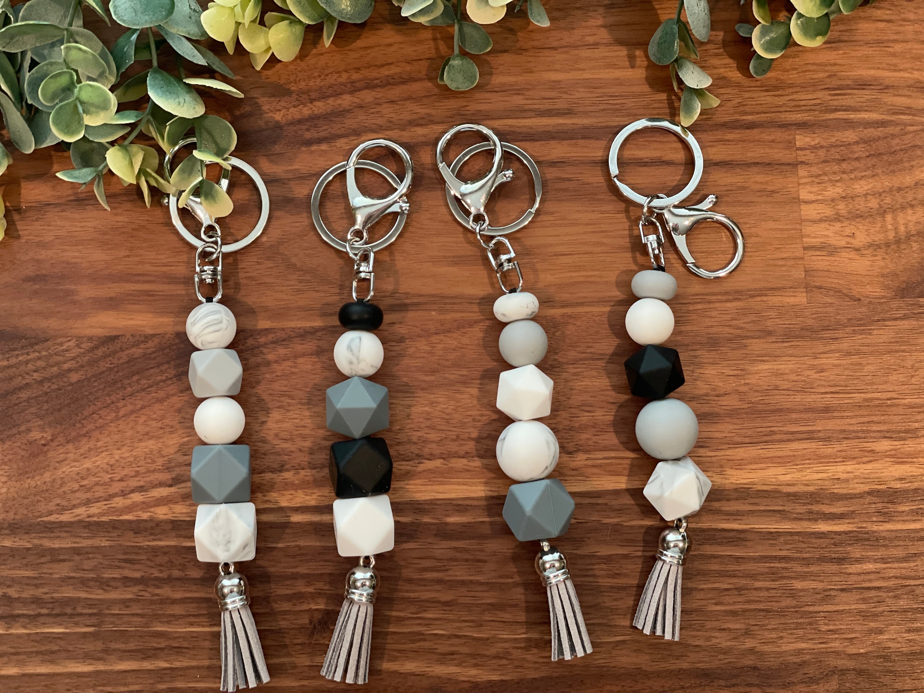 Marble Keychain Black and White Keychain Marble and Black Keychain