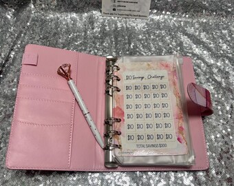 Carpeta de ahorros A6 con bolsillos con cremallera y tarjetas de ahorro