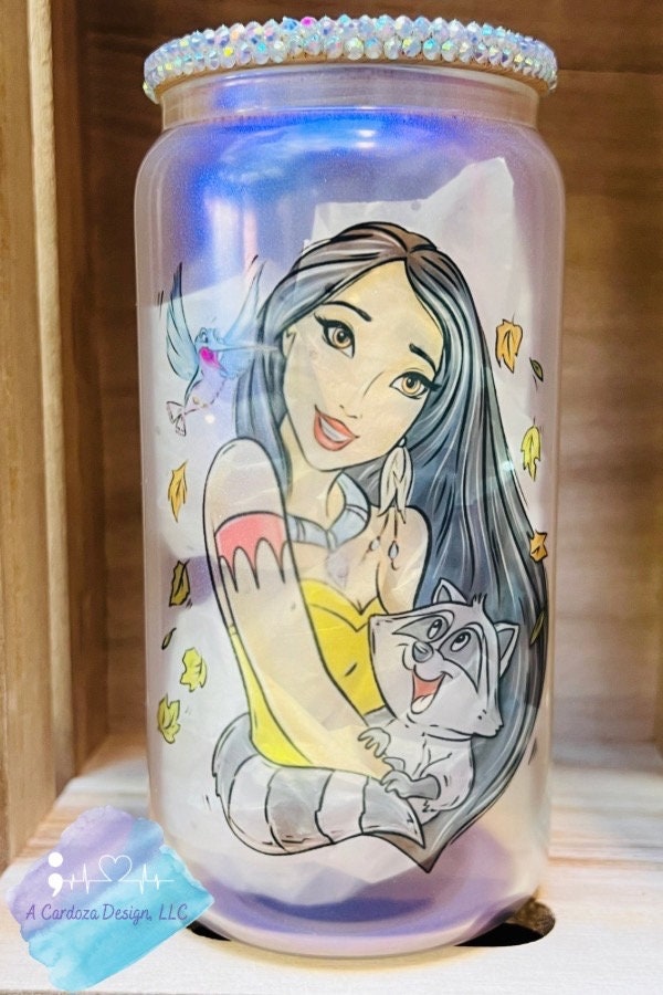 Princess Glass Containers Princess Glass Cup Pocahontas 16oz Color Shifting Cup - Etsy