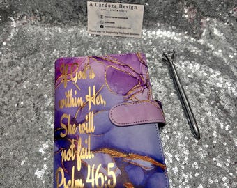 Carpeta de ahorro A6: mármol morado, 6 bolsillos con cremallera