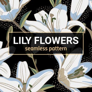 White Lily Flower Seamless Pattern for Scrapbook, Fabric, Textile. Repeat Digital Paper. JPEG. Printable Download