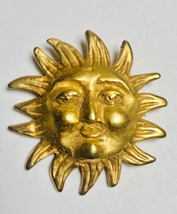 Vintage DKNY Donna Karan Golden Sunburst Brooch