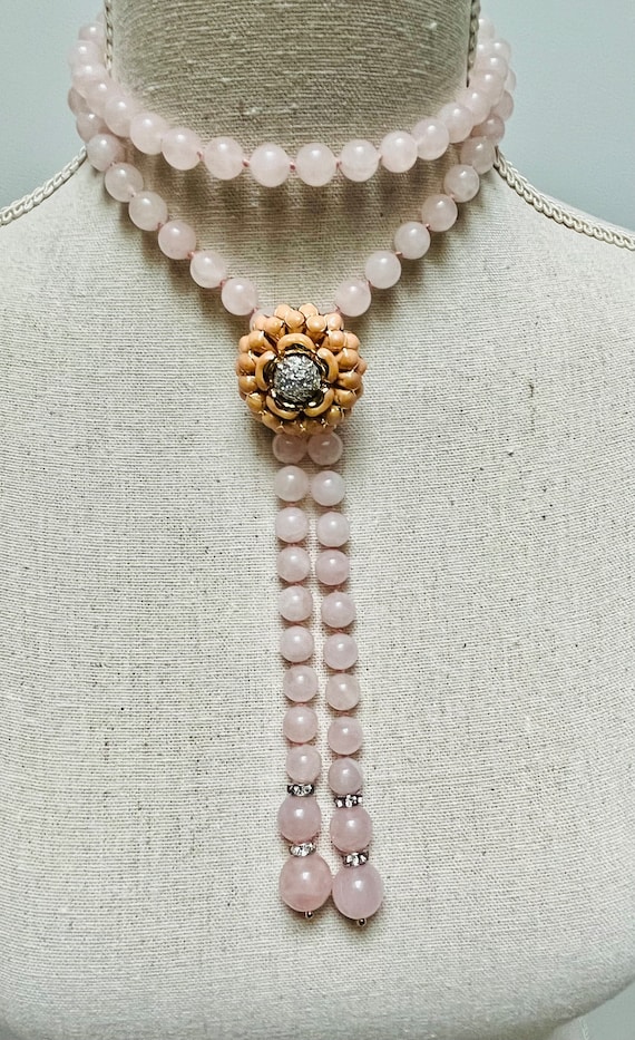 Fabulous Vintage Judith Leiber Rose Quartz Lariat 