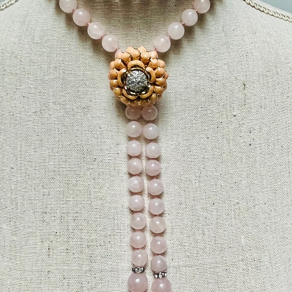 Fabulous Vintage Judith Leiber Rose Quartz Lariat Necklace