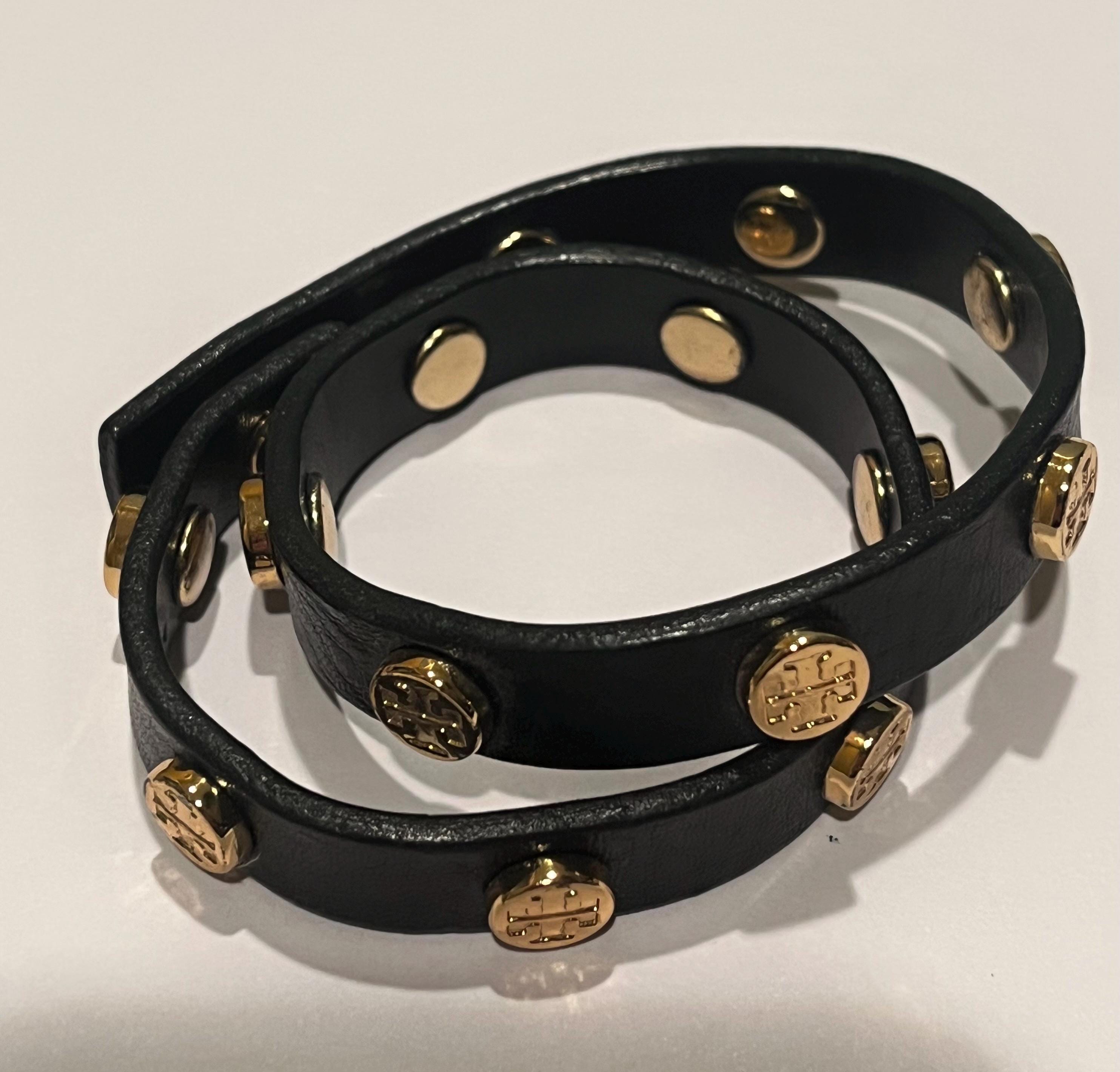Tory Burch Gemini Link black leather double-wrap bracelet Gemini Link Bracelet: Women main image 4