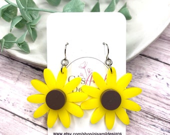Acrylic Sunflower Dangle Earrings, Stainless Steel Hooks