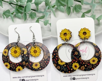 Sunflower Earrings, Sunflower Dangle Earrings