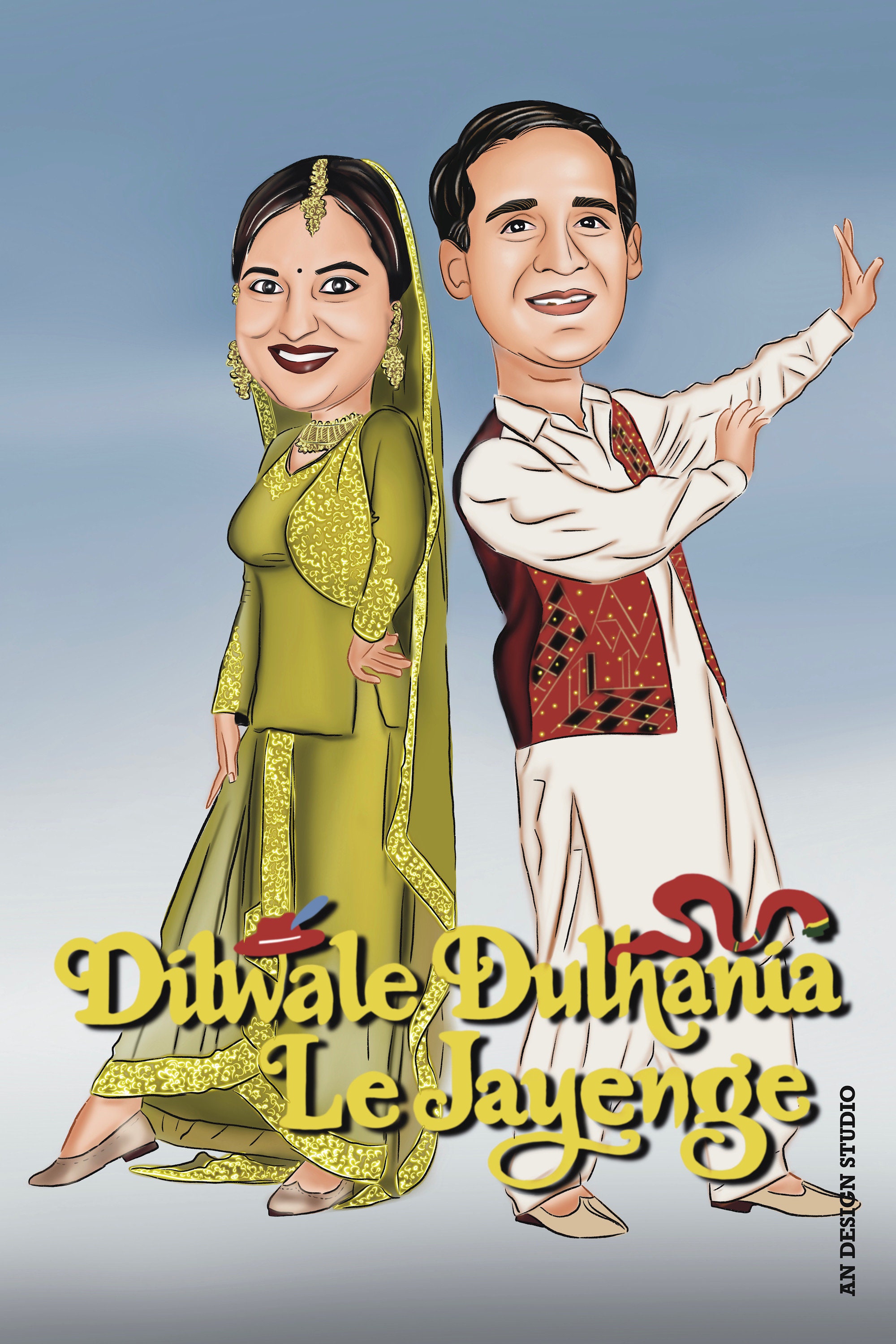 Bollywood Movie Poster Save the Date caricature Drawing From - Etsy