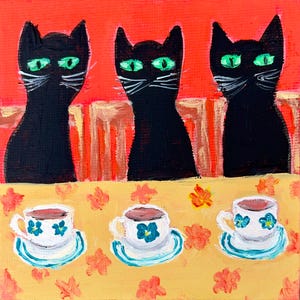 Magnifiques deux peintures avec des chats, petites peintures, peinture à l'huile, peintures pour adultes et enfants Décoration murale cadeau original fait main