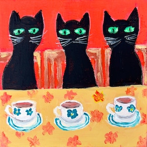 Trois chats noirs magnifique peinture avec des chats petite peinture peinture à l'huile peinture pour adultes et enfants décoration murale cadeau fait main
