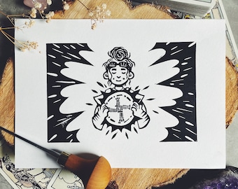 Limited Edition Pagan Witch Altar Card Goddess 'Brigid' Folklore Inspired A5 Linocut Print from Cornwall