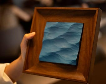 Hand-Carved Plaster Wave Art | Coastal Wood Frame