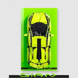Lamborghini LEGO Car Wall Display – Neon Green Acrylic Mount – Bold Display for Sián or Custom Models