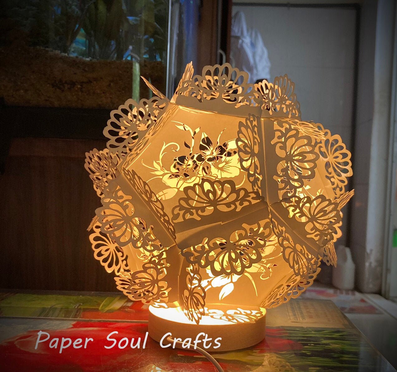 Floral Globe Paper Lantern Paper Cut Template SVG 3D Etsy