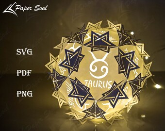Taurus Zodiac paper lantern template | 3D Cricut Files | Luminaries Centerpiece | Paper Cut Template | 3D lamp SVG | Do it yourself